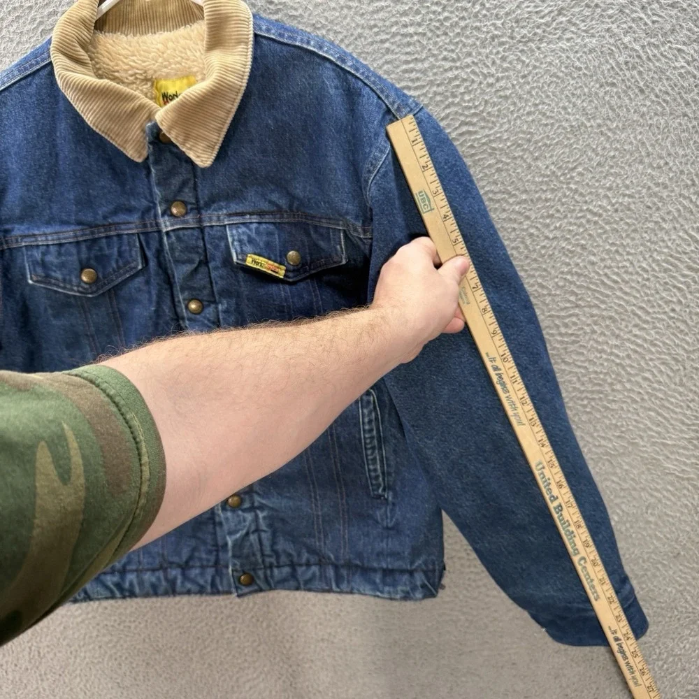 Vintage Work N Sport Jacket Adult 42 Blue Denim Sherpa Fleece Lined Workwear 90s
